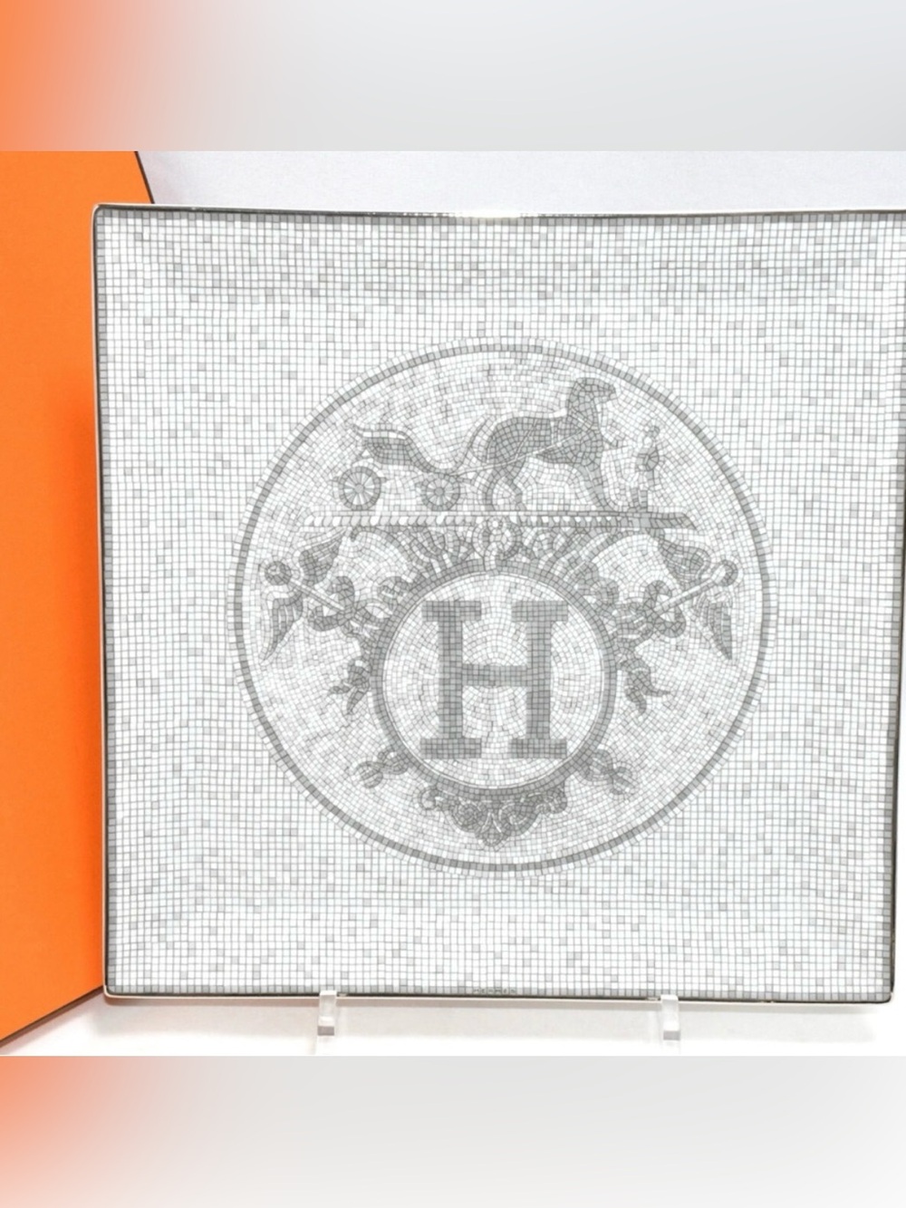 HERMES Mosaique au 24 Platinum Square Plate Tray Plate Dish 15cm - No 5